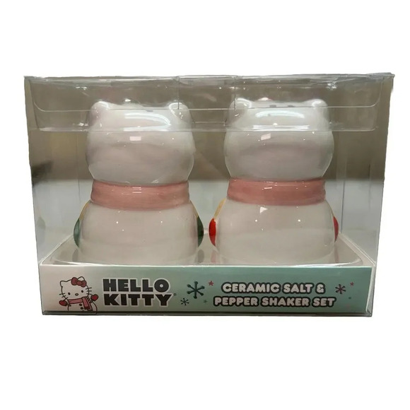 2024 Sanrio Hello Kitty Christmas Hand Painted Ceramic Salt & Pepper Shaker Set - Picture 2 of 4